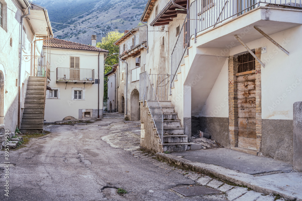old houses on bending street, Casale, Abruzzo, Italy