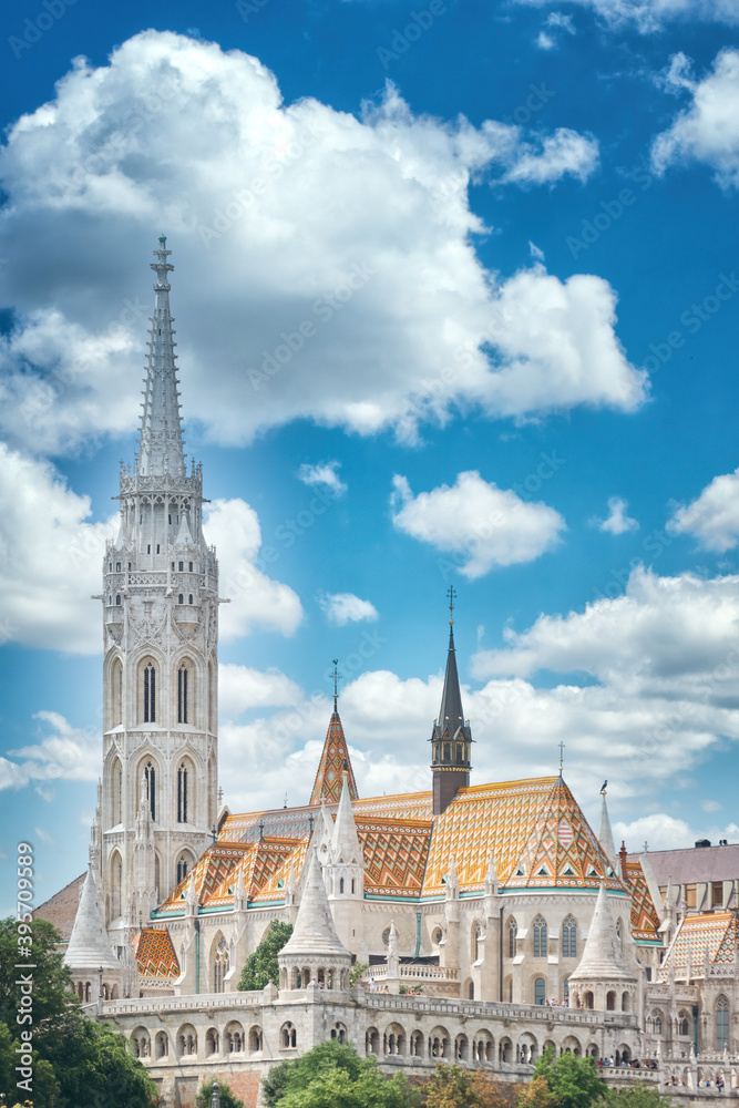 Fisherman's Bastion With Blue Sky And Clouds, Budapest, Hungary