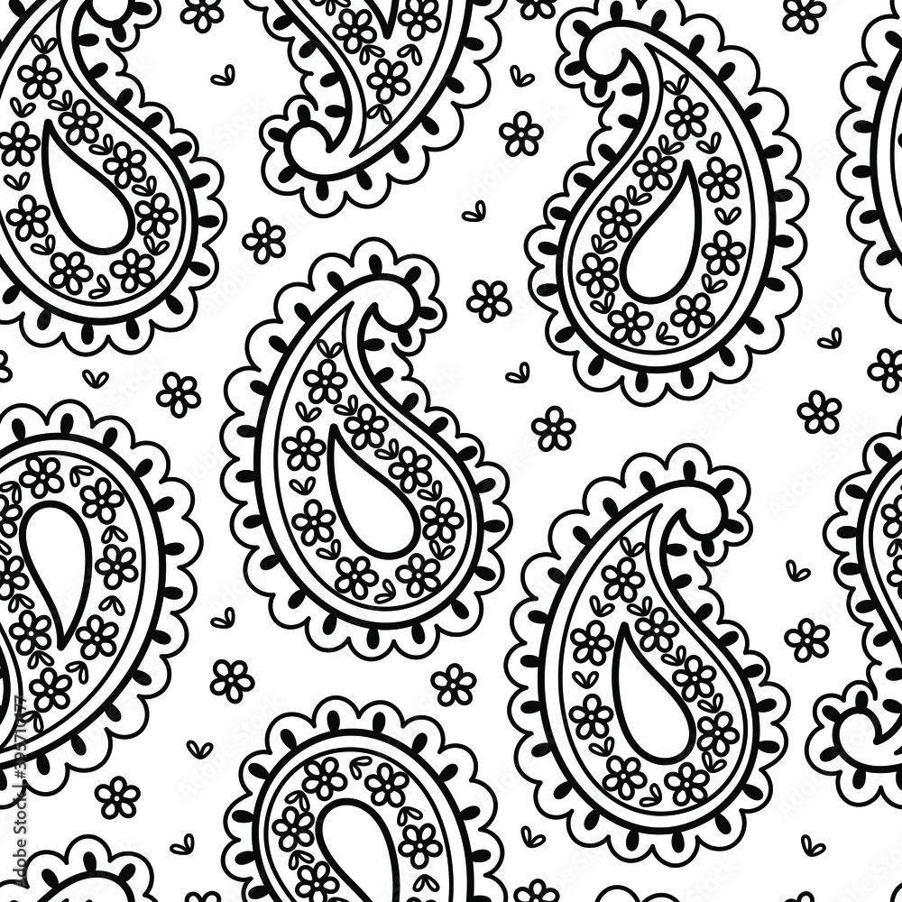 Fototapeta premium Floral Boteh seamless pattern. Black on transparent vector backdrop