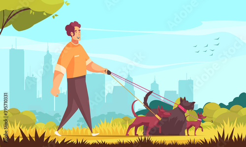 Dog Walker Cityscape Composition