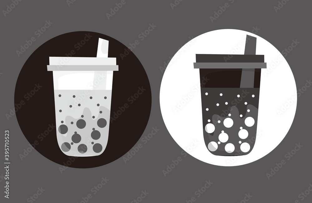 boba drink vector illustration in black and white icon Stock ...