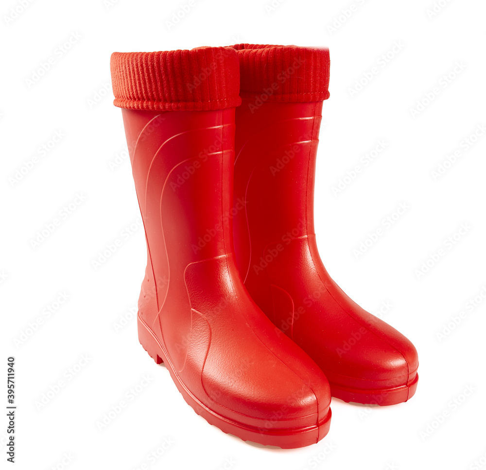 red rubber boots isolated on white red rubber boots isolated on white