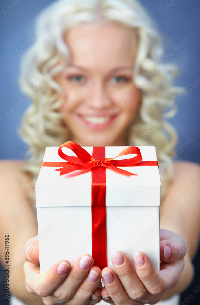 blond girl with present blond girl with present