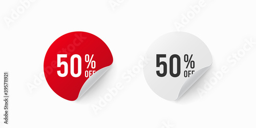 50 percent discount off sticker. Circle label