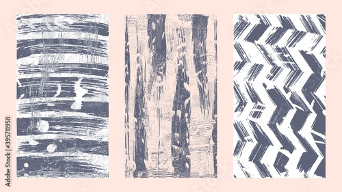Set of oil paint strokes on canvas. Monochrome grungy backgrounds