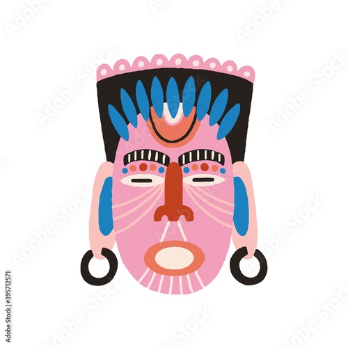Ethnic african tribal pink mask with closed eyes and open mouth. Traditional ...