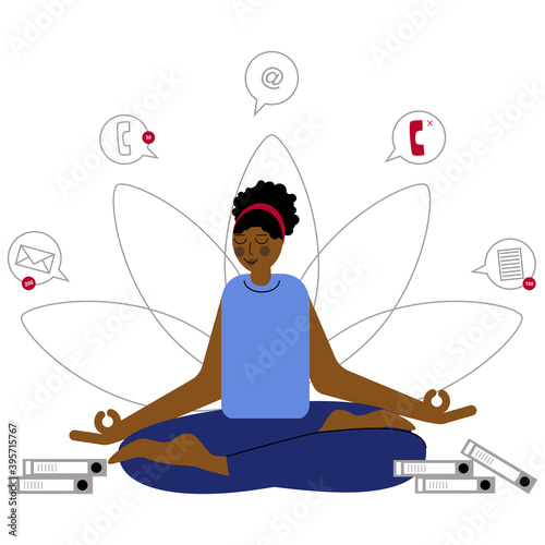 Woman meditate to feel more relaxed and free. Meditation helps to feel more calm. Meditating in yoga pose. Practice of yoga.