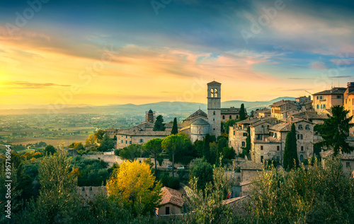 Assisi town at sunset. Perugia, Umbria, Italy. photo