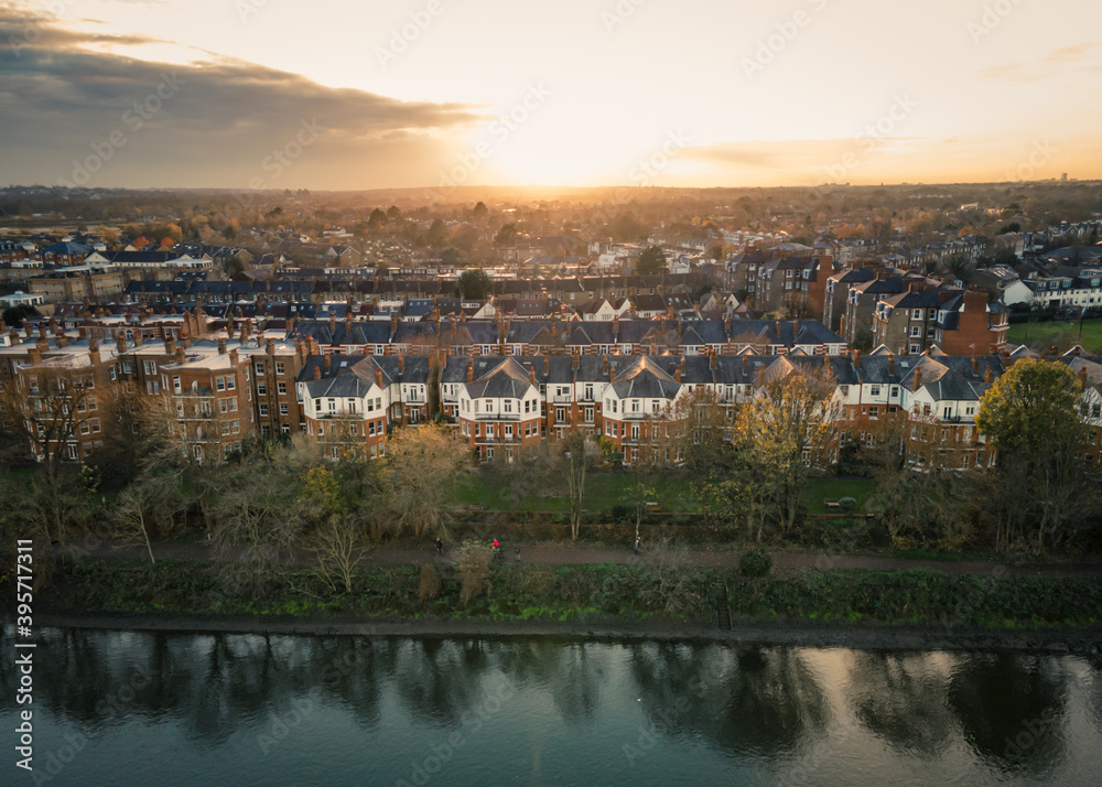 Aerial view of Barnes in Richmond, south west London