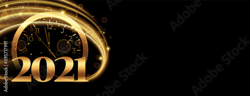 Countdown for new year 2020 with clock and gold streak
