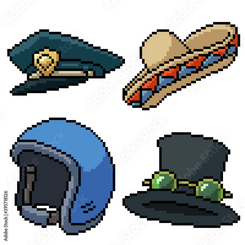 pixel art set isolated different head wear
