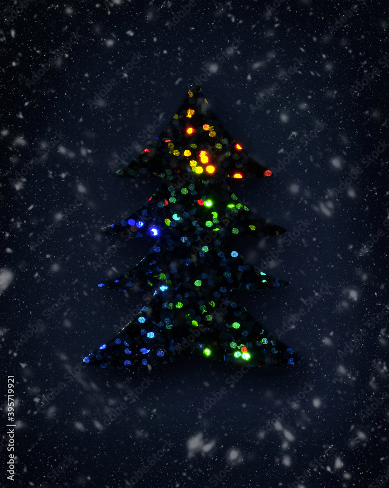 Christmas tree with sparkle lights and snow. Top view. Holiday concept wallpaper. Christmas tree with sparkle lights and snow. Top view. Holiday concept wallpaper.