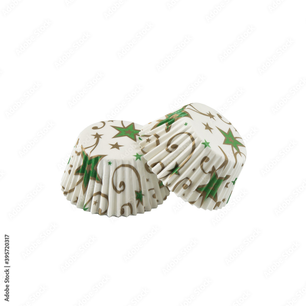 White paper baking forms for muffins with stars pattern White paper baking forms for muffins with stars pattern