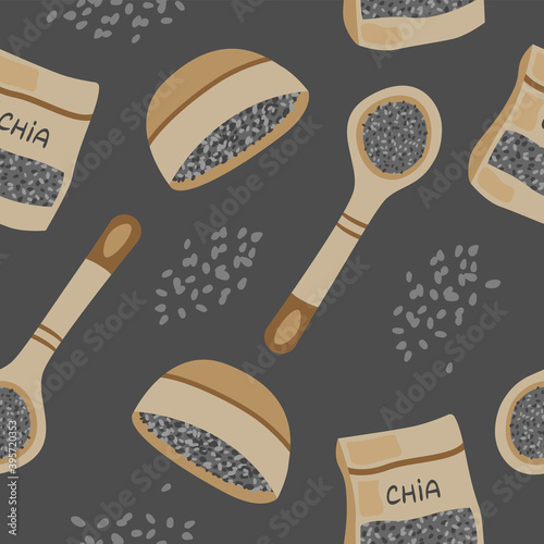 Vector hand drawn set of chia seeds. Chia seeds illustration. Superfood. Food illustration. Vegetarian.