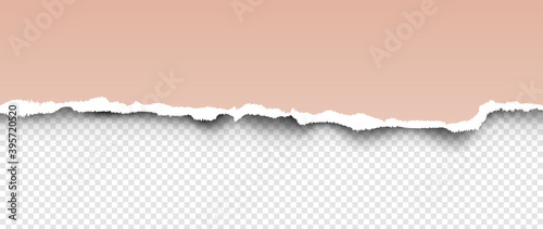 Torn pink paper with soft shadow stuck on grey squared background. Vector illustration