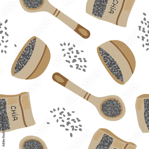 Vector hand drawn set of chia seeds. Chia seeds illustration. Superfood. Food illustration. Vegetarian.