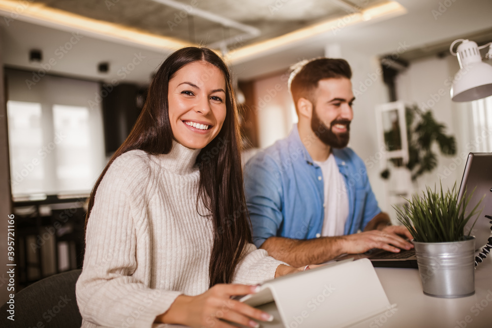 Happy couple enjoying work from home. Happy couple enjoying work from home.