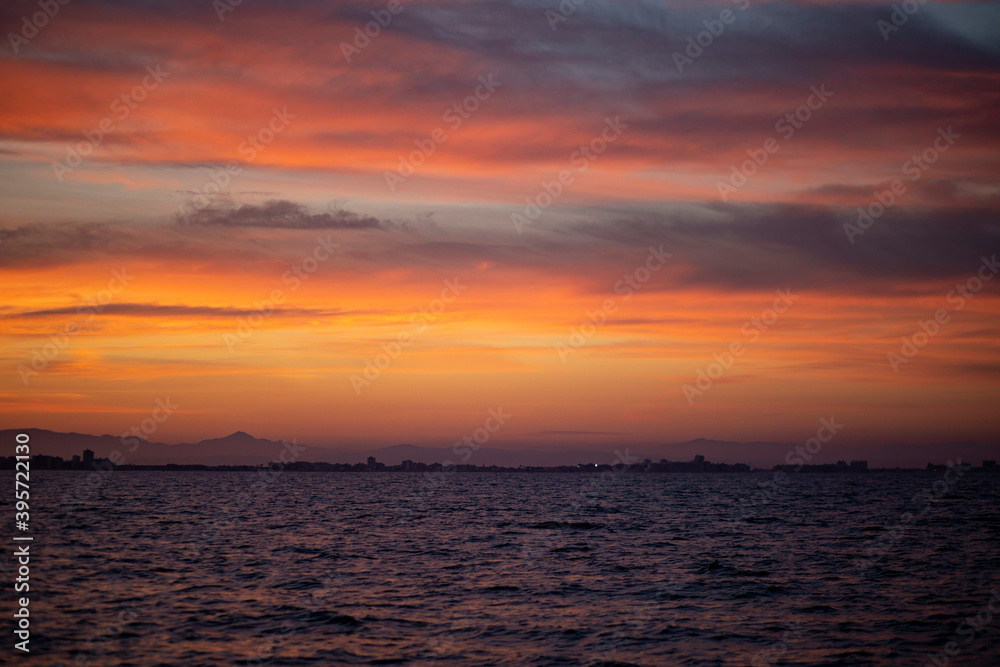 sunset in the Mediterranean sea view from the sea