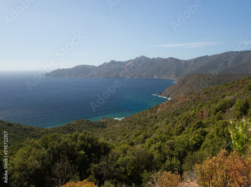 Landscape from the coast road with the wonderful bay of Girolata