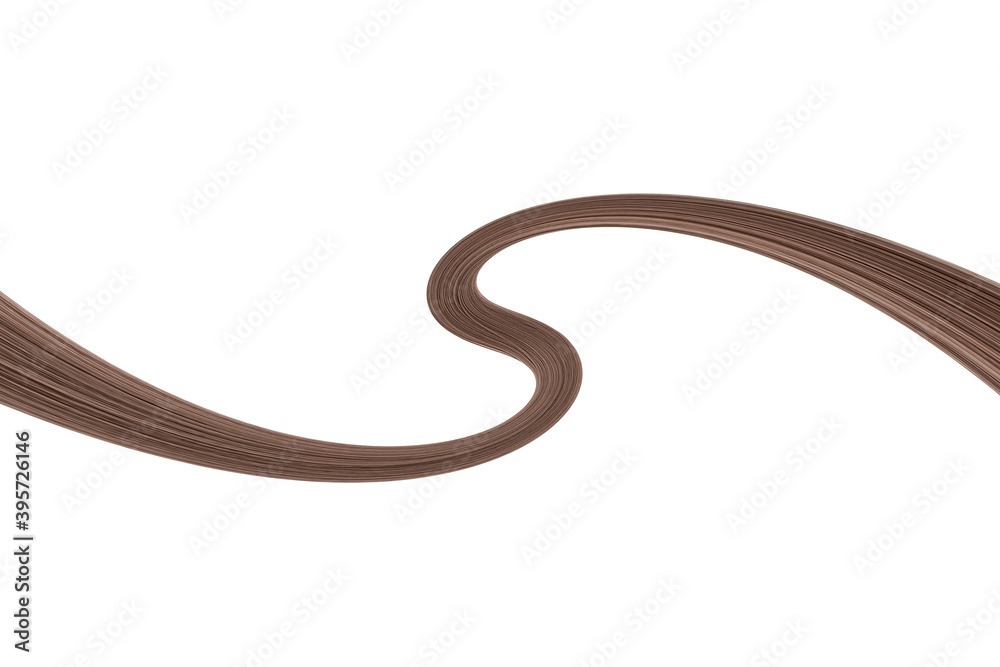 Fototapeta premium Swirled long brown hair strand on white, isolated