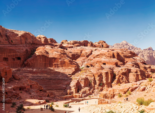Panorama of Petra in Jordan - ancient city, capital of the Edomites , and later the capital of the Nabataean Kingdom., tourist attraction. Jordan