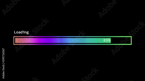 Looped gradient loading bar animation against black background. 