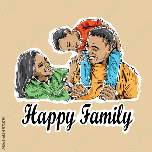 vector art of happy family with nice color and comic style