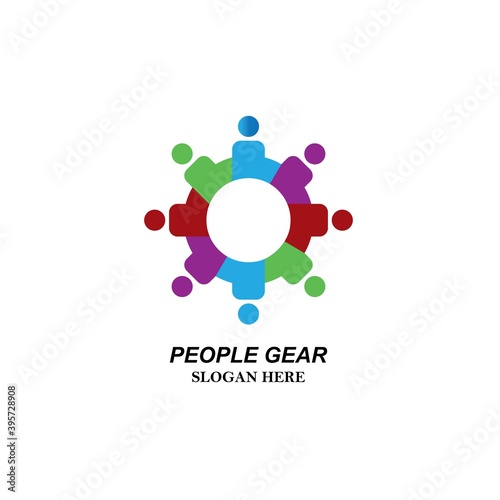 People Gear logo template ,People group spinning gear concept of collaboration and great work
