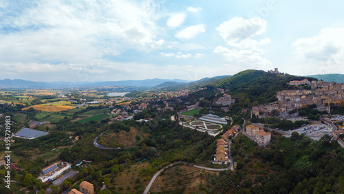 Panoramic aerial view of Narni  Terni  Umbria  Italy   medieval city with a rich history. Industrial part of the city. Incredible views. Summer day. Europe travel and vacation concept