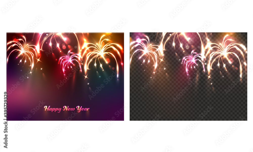 New Year Celebration Fireworks Background In Two Options. - obrazy, fototapety, plakaty 