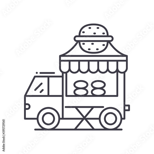 Foodtruck icon, linear isolated illustration, thin line vector, web design sign, outline concept symbol with editable stroke on white background.