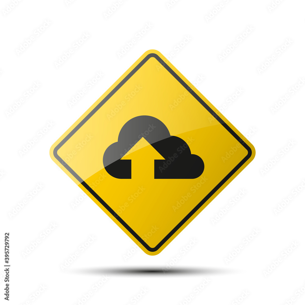 yellow diamond road sign with a black border and an image cloud on white background. Illustration yellow diamond road sign with a black border and an image cloud on white background. Illustration