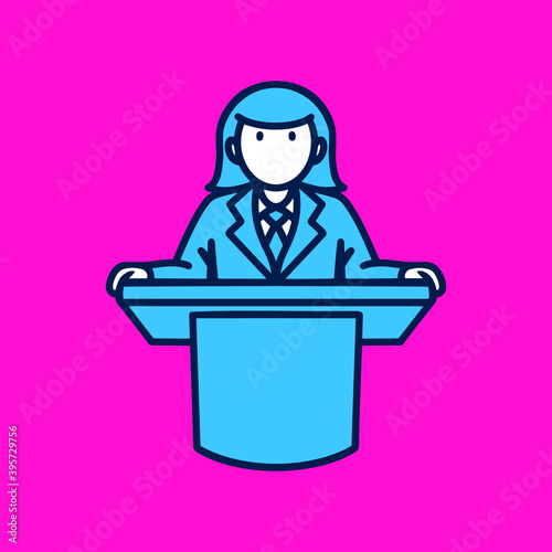 politics pictogram. lectern, pink, blue.