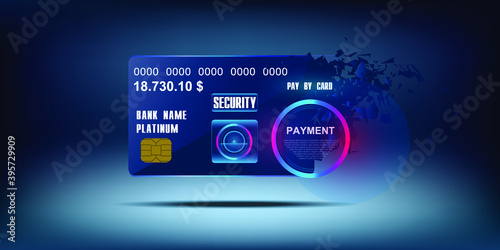 Creative business banner with plastic credit card. Contactless payment by card. Business concept. Reliable protection of your electronic money and bank accounts. Vector