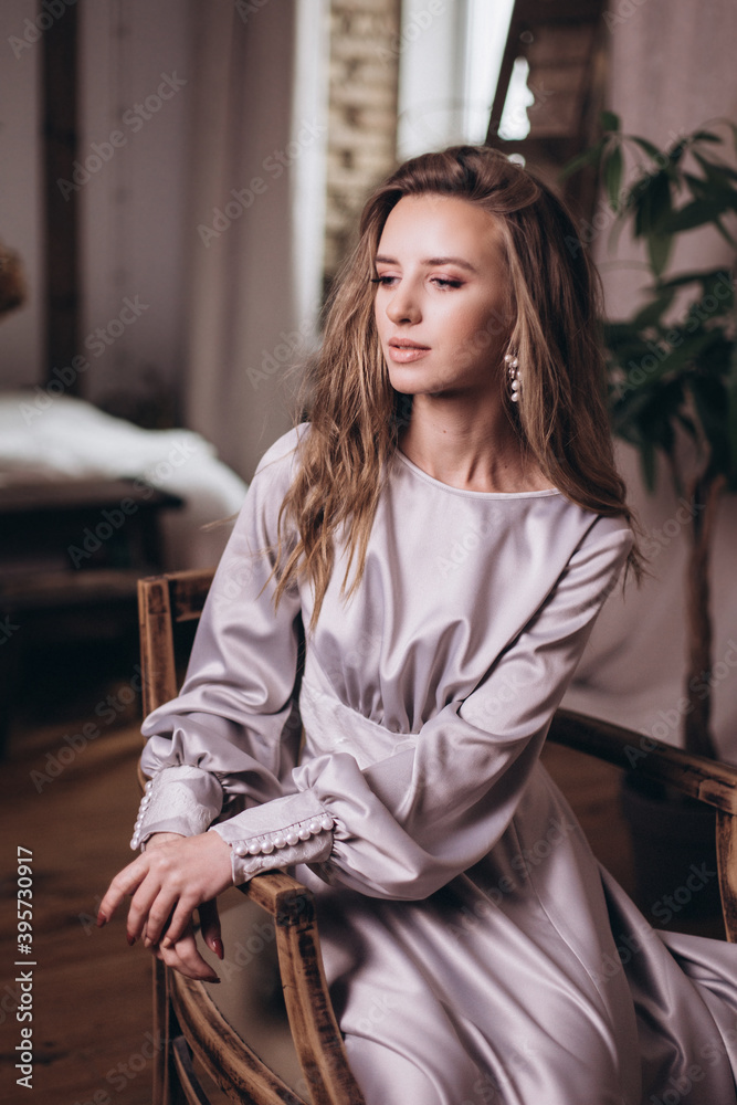 Close up woman portrait. Elegant fashionable caucasian beauty girl in dress Close up woman portrait. Elegant fashionable caucasian beauty girl in dress