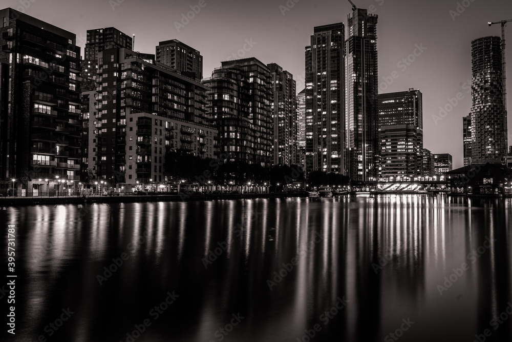 city skyline in black and white
