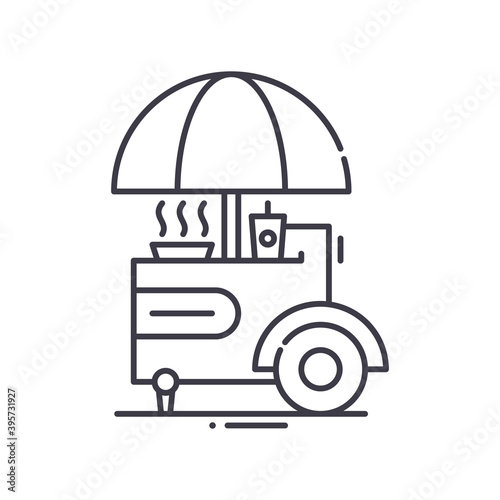 Food cart icon, linear isolated illustration, thin line vector, web design sign, outline concept symbol with editable stroke on white background.