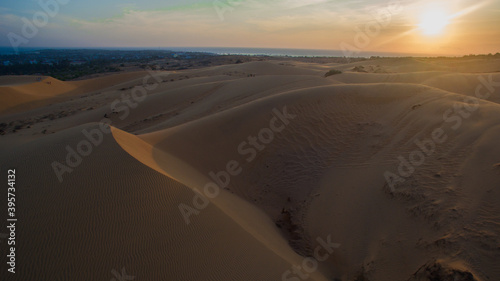 Sunset Aerial Droneshot from a empty desert in Vietnam Mui ne
