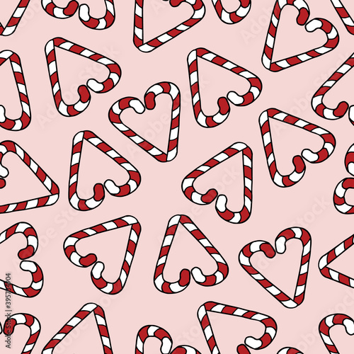 pink seamless pattern with heart-shaped candies, sweetmeals  photo