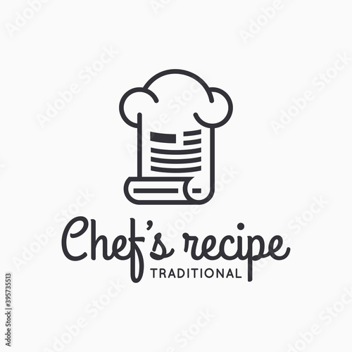 Chef hat logo with chef recipe on white background
