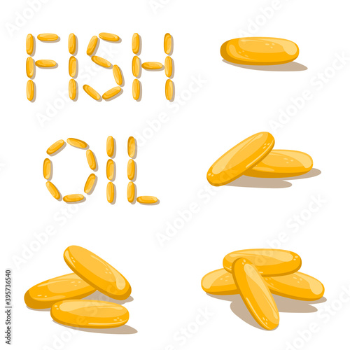 The vector set of omega-3 capsules. The quote of capsules - Fish oil. Omega-6, omega-9.