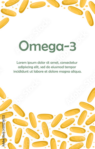 Template with space for text with fish oil capsules. Biologically active additive. Omega-3