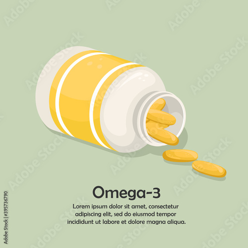 A bottle of fish oil capsules. Biologically active additive. Omega-3