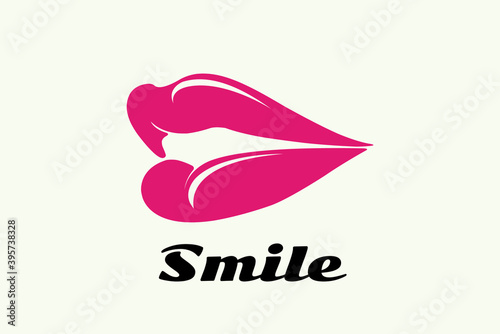 Beautiful woman lips with red lipstick.Sexy smiling mouth.Vector icon isolated on light background.Makeup, cosmetics and beauty salon logo.