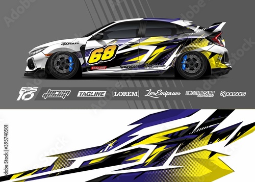 Car wrap decal designs. Abstract racing and sport background for racing livery or daily use car vinyl sticker. 