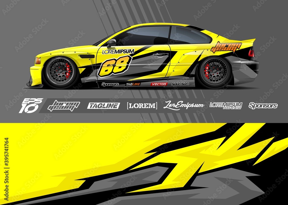 Car wrap decal designs. Abstract racing and sport background for racing livery or daily use car vinyl sticker.
