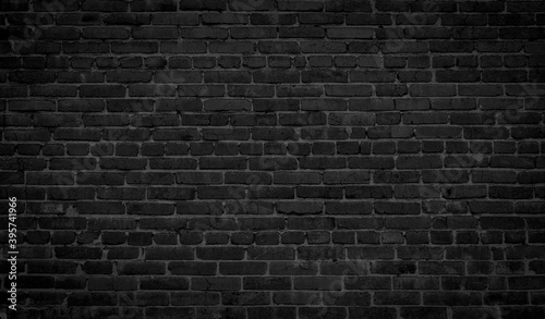 Black brick wall. Vintage dark background for creative design.