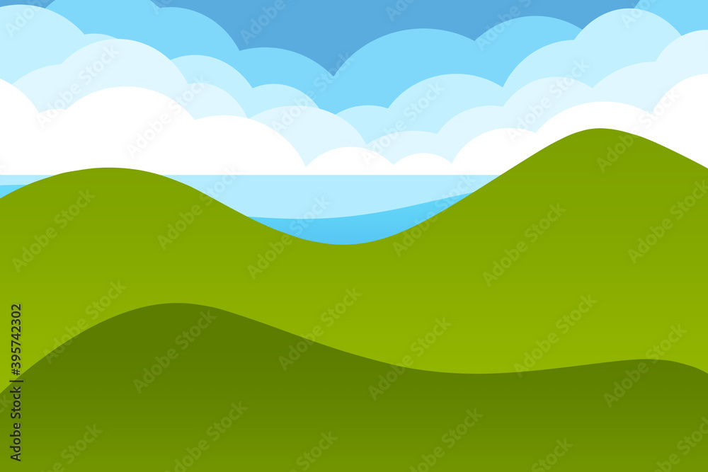 山の背景　長方形　雲と海