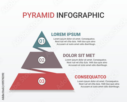 Pyramid infographic template with three  level, elements, options, steps or processes. Can be used for workflow layout, diagram, annual report, web design. Illustration vector 
