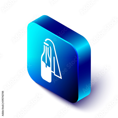 Isometric Cocktail molotov icon isolated on white background. Blue square button. Vector.